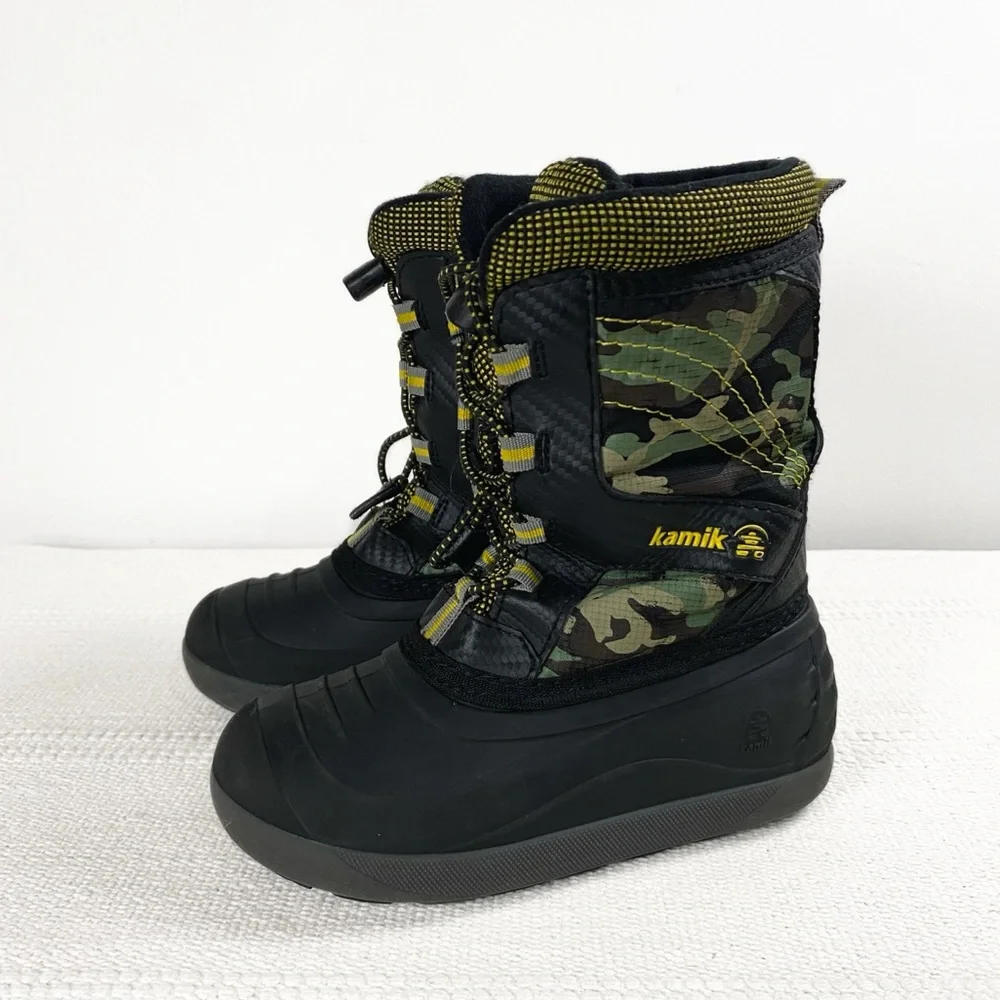 Kamik Kids Snow Boots Black and Camouflage Little Boy size 13